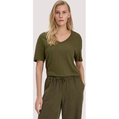 hessnatur Damen T-Shirt Oversize aus Leinen und Bio-Baumwolle - grün Größe M hessnatur Damen T-Shirt Oversize aus Leinen und Bio-Baumwolle - grün Größe M