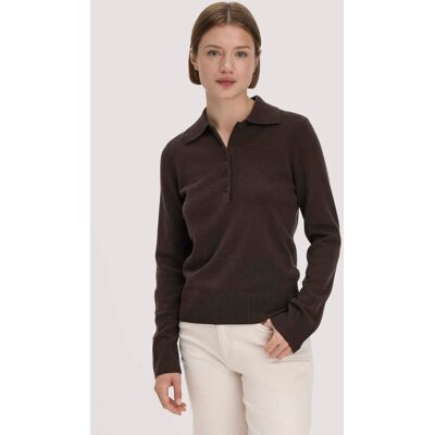 hessnatur Damen Polo-Pullover Regular aus Bio-Schurwolle mit Cahsmere - braun Größe XS hessnatur Damen Polo-Pullover Regular aus Bio-Schurwolle mit Cahsmere - braun Größe XS