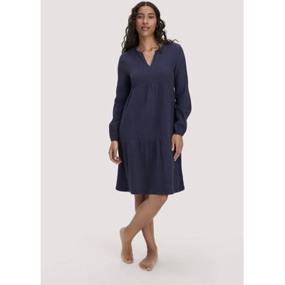 hessnatur Damen Musselin Nachthemd Relaxed PURE COMFORT aus Bio-Baumwolle - blau Größe 38 hessnatur Damen Musselin Nachthemd Relaxed PURE COMFORT aus Bio-Baumwolle - blau Größe 38
