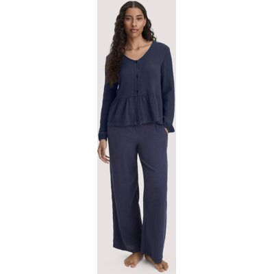 hessnatur Damen Musselin Schlafhose Relaxed PURE COMFORT aus Bio-Baumwolle - blau Größe 38 hessnatur Damen Musselin Schlafhose Relaxed PURE COMFORT aus Bio-Baumwolle - blau Größe 38