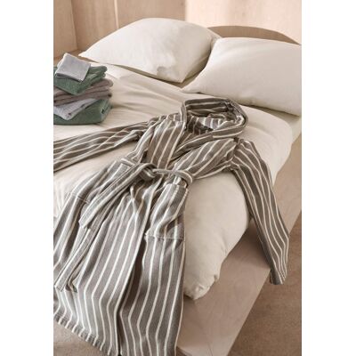 hessnatur Langer Bademantel Relaxed Streifen aus Bio-Baumwolle - beige Größe XL hessnatur Langer Bademantel Relaxed Streifen aus Bio-Baumwolle - beige Größe XL