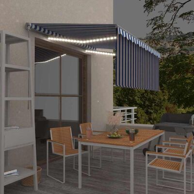 vidaXL Markise Manuell Einziehbar mit Rollo & LED 3,5x2,5 m Blau Weiß vidaXL Markise Manuell Einziehbar mit Rollo & LED 3,5x2,5 m Blau Weiß