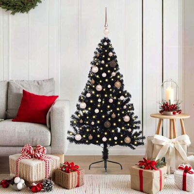 vidaXL Künstlicher vorbeleuchteter Weihnachtsbaum Schwarz 150 cm PVC vidaXL Künstlicher vorbeleuchteter Weihnachtsbaum Schwarz 150 cm PVC