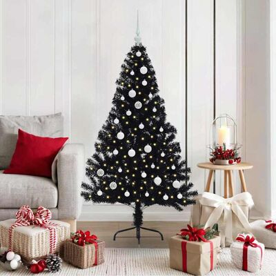 vidaXL Künstlicher vorbeleuchteter Weihnachtsbaum Schwarz 150 cm PVC vidaXL Künstlicher vorbeleuchteter Weihnachtsbaum Schwarz 150 cm PVC
