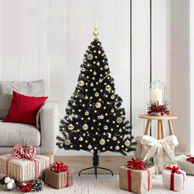 vidaXL Künstlicher vorbeleuchteter Weihnachtsbaum Schwarz 150 cm PVC vidaXL Künstlicher vorbeleuchteter Weihnachtsbaum Schwarz 150 cm PVC