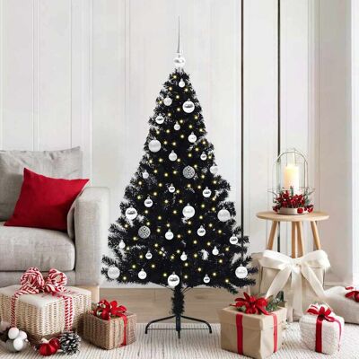 vidaXL Künstlicher vorbeleuchteter Weihnachtsbaum Schwarz 150 cm PVC vidaXL Künstlicher vorbeleuchteter Weihnachtsbaum Schwarz 150 cm PVC