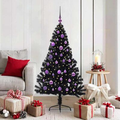vidaXL Künstlicher vorbeleuchteter Weihnachtsbaum Schwarz 150 cm PVC vidaXL Künstlicher vorbeleuchteter Weihnachtsbaum Schwarz 150 cm PVC