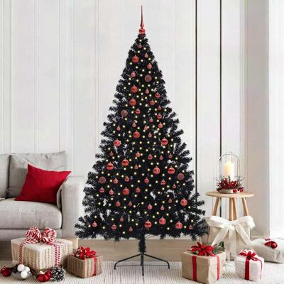 vidaXL Künstlicher vorbeleuchteter Weihnachtsbaum Schwarz 210 cm PVC vidaXL Künstlicher vorbeleuchteter Weihnachtsbaum Schwarz 210 cm PVC