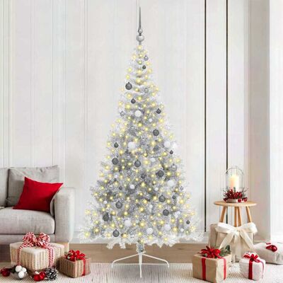 vidaXL Künstlicher vorbeleuchteter Weihnachtsbaum Silber 210 cm PET vidaXL Künstlicher vorbeleuchteter Weihnachtsbaum Silber 210 cm PET