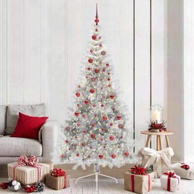 vidaXL Künstlicher vorbeleuchteter Weihnachtsbaum Silber 210 cm PET vidaXL Künstlicher vorbeleuchteter Weihnachtsbaum Silber 210 cm PET