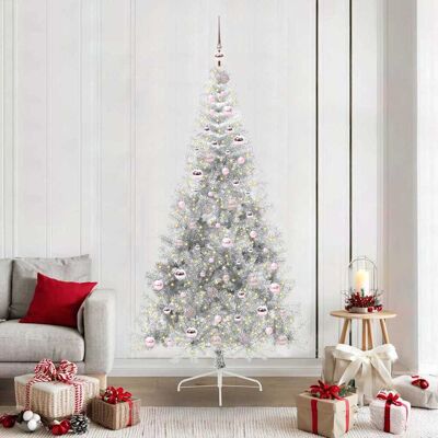vidaXL Künstlicher vorbeleuchteter Weihnachtsbaum Silber 210 cm PET vidaXL Künstlicher vorbeleuchteter Weihnachtsbaum Silber 210 cm PET