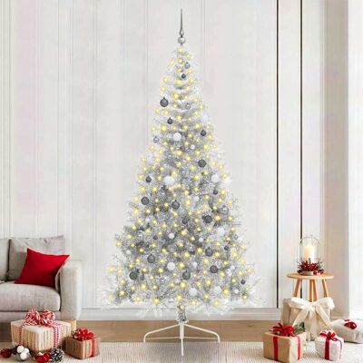 vidaXL Künstlicher vorbeleuchteter Weihnachtsbaum Silber 240 cm PET vidaXL Künstlicher vorbeleuchteter Weihnachtsbaum Silber 240 cm PET