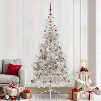 vidaXL Künstlicher vorbeleuchteter Weihnachtsbaum Silber 240 cm PET vidaXL Künstlicher vorbeleuchteter Weihnachtsbaum Silber 240 cm PET