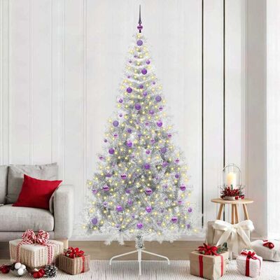 vidaXL Künstlicher vorbeleuchteter Weihnachtsbaum Silber 240 cm PET vidaXL Künstlicher vorbeleuchteter Weihnachtsbaum Silber 240 cm PET