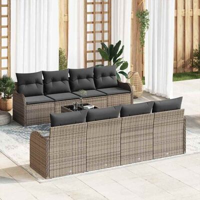 vidaXL Gartensofa-set 9 pcs Grau Poly Rattan and Steel and Glass vidaXL Gartensofa-set 9 pcs Grau Poly Rattan and Steel and Glass