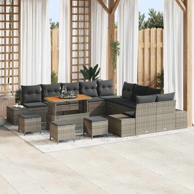 vidaXL Gartensofa-set mit Kissen mit Speicher 14 pcs Grau Poly Rattan vidaXL Gartensofa-set mit Kissen mit Speicher 14 pcs Grau Poly Rattan