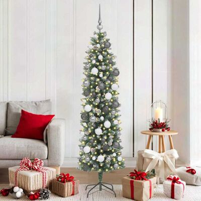vidaXL Künstlicher schlanker Weihnachtsbaum Grün und Weiß 180 cm vidaXL Künstlicher schlanker Weihnachtsbaum Grün und Weiß 180 cm