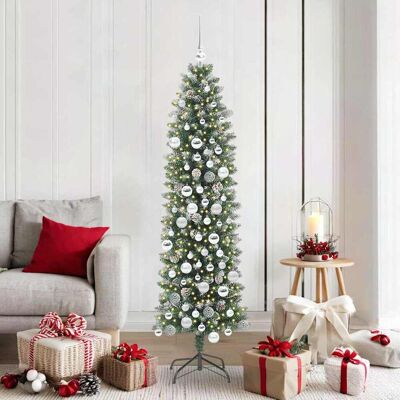 vidaXL Künstlicher schlanker Weihnachtsbaum Grün und Weiß 180 cm vidaXL Künstlicher schlanker Weihnachtsbaum Grün und Weiß 180 cm