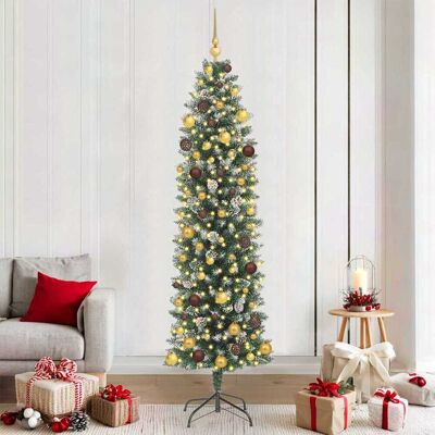 vidaXL Künstlicher schlanker Weihnachtsbaum Grün und Weiß 210 cm vidaXL Künstlicher schlanker Weihnachtsbaum Grün und Weiß 210 cm