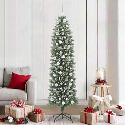 vidaXL Künstlicher schlanker Weihnachtsbaum Grün und Weiß 210 cm vidaXL Künstlicher schlanker Weihnachtsbaum Grün und Weiß 210 cm