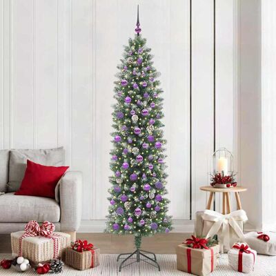 vidaXL Künstlicher schlanker Weihnachtsbaum Grün und Weiß 210 cm vidaXL Künstlicher schlanker Weihnachtsbaum Grün und Weiß 210 cm