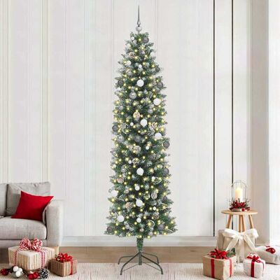 vidaXL Künstlicher schlanker Weihnachtsbaum Grün und Weiß 240 cm vidaXL Künstlicher schlanker Weihnachtsbaum Grün und Weiß 240 cm