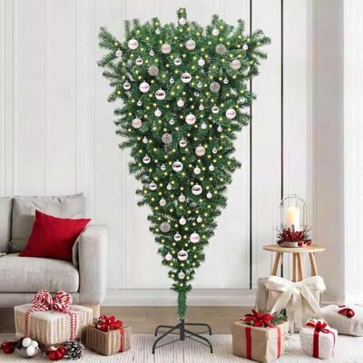 vidaXL Umgedrehter Kunst Weihnachtsbaum mit Kugelset Grün 210 cm PVC vidaXL Umgedrehter Kunst Weihnachtsbaum mit Kugelset Grün 210 cm PVC