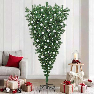 vidaXL Umgedrehter Kunst Weihnachtsbaum mit Kugelset Grün 210 cm PVC vidaXL Umgedrehter Kunst Weihnachtsbaum mit Kugelset Grün 210 cm PVC
