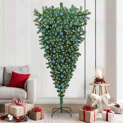 vidaXL Umgedrehter Kunst Weihnachtsbaum mit Kugelset Grün 210 cm PVC vidaXL Umgedrehter Kunst Weihnachtsbaum mit Kugelset Grün 210 cm PVC