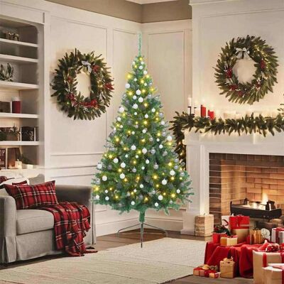 vidaXL Künstlicher vorbeleuchteter Weihnachtsbaum Grün 180 cm PVC vidaXL Künstlicher vorbeleuchteter Weihnachtsbaum Grün 180 cm PVC