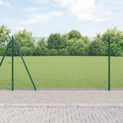 vidaXL Grün pulverbeschichteter Metallzaun mit 13 Pfosten vidaXL Grün pulverbeschichteter Metallzaun mit 13 Pfosten