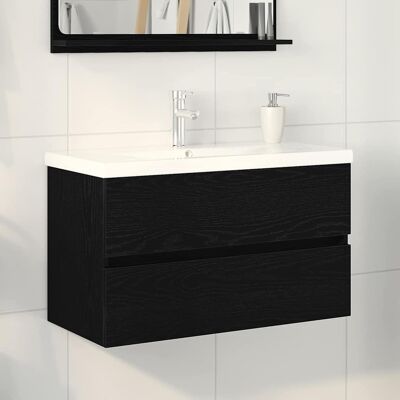 Vidaxl Schwarzer Eichen Badezimmer Schrank mit Integriertem Waschbecken Vidaxl Schwarzer Eichen Badezimmer Schrank mit Integriertem Waschbecken