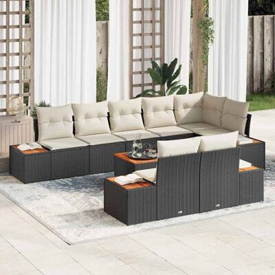 vidaXL Gartensofa-set mit Kissen 8 pcs Schwarz und Creme Polyrattan vidaXL Gartensofa-set mit Kissen 8 pcs Schwarz und Creme Polyrattan