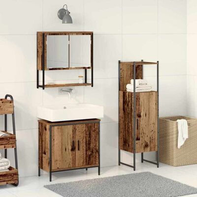 vidaXL Badezimmermöbel-Set mit Regal mit Tür 3 pcs Braun Holzwerkstoff vidaXL Badezimmermöbel-Set mit Regal mit Tür 3 pcs Braun Holzwerkstoff