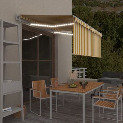vidaXL Markise Automatisch mit Rollo LED Windsensor 3x2,5 m Gelb Weiß vidaXL Markise Automatisch mit Rollo LED Windsensor 3x2,5 m Gelb Weiß
