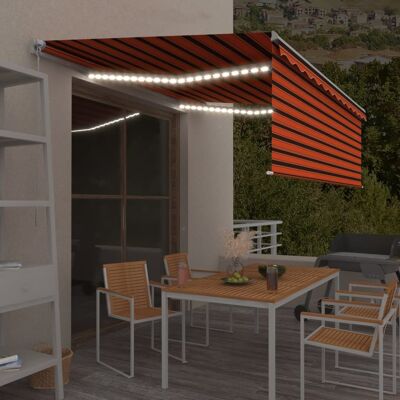 vidaXL Markise Manuell Einziehbar mit Rollo & LED 4,5x3 m Orange Braun vidaXL Markise Manuell Einziehbar mit Rollo & LED 4,5x3 m Orange Braun