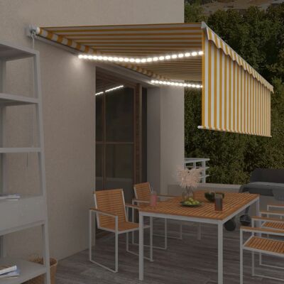 vidaXL Markise Manuell Einziehbar mit Rollo & LED 5x3 m Gelb & Weiß vidaXL Markise Manuell Einziehbar mit Rollo & LED 5x3 m Gelb & Weiß