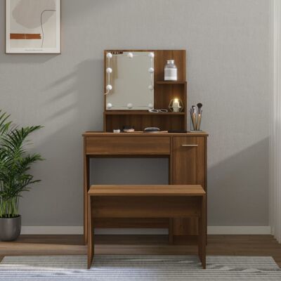 vidaXL Schminktisch-Set mit LED Braun Eichen-Optik Holzwerkstoff vidaXL Schminktisch-Set mit LED Braun Eichen-Optik Holzwerkstoff