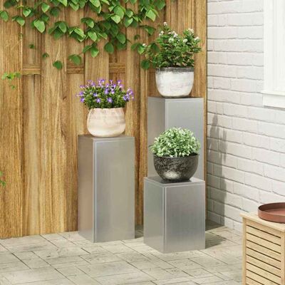 vidaXL Pflanzenständer 3 pcs Silber Verzinkter Stahl vidaXL Pflanzenständer 3 pcs Silber Verzinkter Stahl