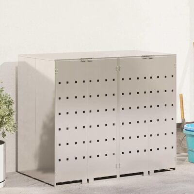 vidaXL Wagenmüllbehälter für 2 Behälter Edelstahl Silber vidaXL Wagenmüllbehälter für 2 Behälter Edelstahl Silber