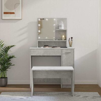 vidaXL Schminktisch-Set mit LED Betongrau Holzwerkstoff vidaXL Schminktisch-Set mit LED Betongrau Holzwerkstoff