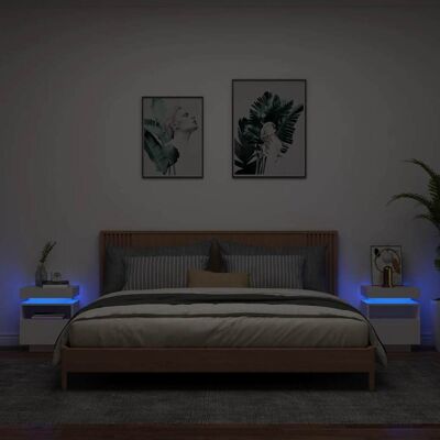 vidaXL Nachttische mit LED-Leuchten 2 Stk. Weiß 40x39x48,5 cm vidaXL Nachttische mit LED-Leuchten 2 Stk. Weiß 40x39x48,5 cm