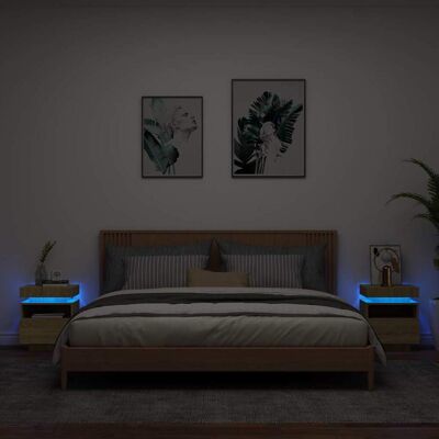 vidaXL Nachttische mit LED-Leuchten 2 Stk. Sonoma Eiche 40x39x48,5 cm vidaXL Nachttische mit LED-Leuchten 2 Stk. Sonoma Eiche 40x39x48,5 cm