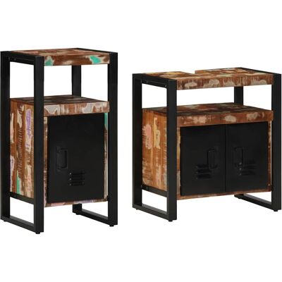vidaXL Badezimmermöbel-Set mit Regal 2 pcs Braun Massives Altholz vidaXL Badezimmermöbel-Set mit Regal 2 pcs Braun Massives Altholz