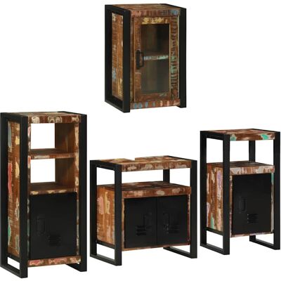 vidaXL Badezimmermöbel-Set mit Regal 4 pcs Mehrfarbig Massives Altholz vidaXL Badezimmermöbel-Set mit Regal 4 pcs Mehrfarbig Massives Altholz