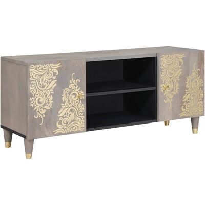 vidaXL TV-Schränk mit Regal Grau 105 x 33 x 46 cm Massivholz Mango vidaXL TV-Schränk mit Regal Grau 105 x 33 x 46 cm Massivholz Mango