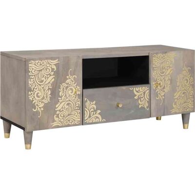 vidaXL TV-Schränk mit Regal Grau 105 x 33 x 46 cm Massivholz Mango vidaXL TV-Schränk mit Regal Grau 105 x 33 x 46 cm Massivholz Mango