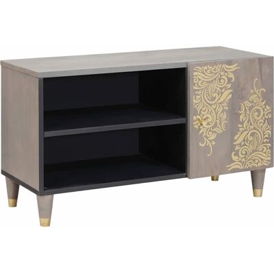 vidaXL TV-Schränk mit Regal Grau 80 x 33 x 46 cm Massivholz Mango vidaXL TV-Schränk mit Regal Grau 80 x 33 x 46 cm Massivholz Mango