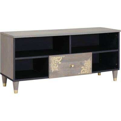 vidaXL TV-Schränk mit Regal Grau 100 x 33 x 46 cm Massivholz Mango vidaXL TV-Schränk mit Regal Grau 100 x 33 x 46 cm Massivholz Mango