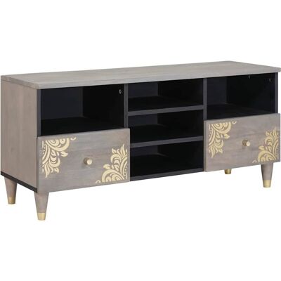 vidaXL TV-Schränk mit Regal Grau 100 x 33 x 46 cm Massivholz Mango vidaXL TV-Schränk mit Regal Grau 100 x 33 x 46 cm Massivholz Mango